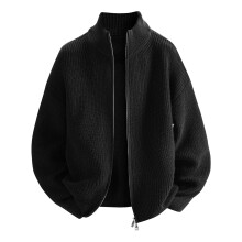 (Black, XXXL) Cardigan solid color zipper sweater men's knitted sweater autumn and winter popular loose jacket