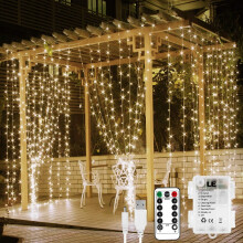 Curtain Lights for Indoor Outdoor Decor, Battery Operated String Lights 6.5ft x 6.5ft Warm White, Waterproof, Cold Led Light Source, Atmosphere