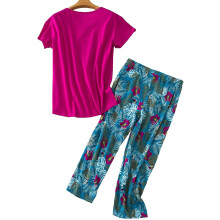 Tacair Pitseámaí Cadáis do Mhná, Éadaí Codlata Capri Pants le Coim Leaisteach, Tacar Pitseámaí Bog Scaoilte i bPriontáil Cartúin Gleoite,