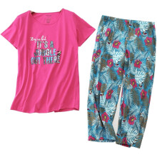 Damespyjamaset, schattige pyjama met print, trendy nachtkleding met capribroek, zachte en comfortabele katoenen pyjama voor dames om in te loungen en