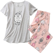 Tweedelig slaapset, ademende loungewear met elastische tailleband en schattige dierenprint, comfortabele pyjama bestaande uit een top van zachte