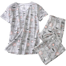 Pyjamaset van katoenmix voor dames, zachte en lichte nachtkleding met capribroek, comfortabele 2-delige pyjamaset voor dames.