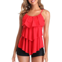 Biquíni tankini feminino com top franzido e bojo removível, modelo com babados e design de babados, com bojo macio, duas peças e alças