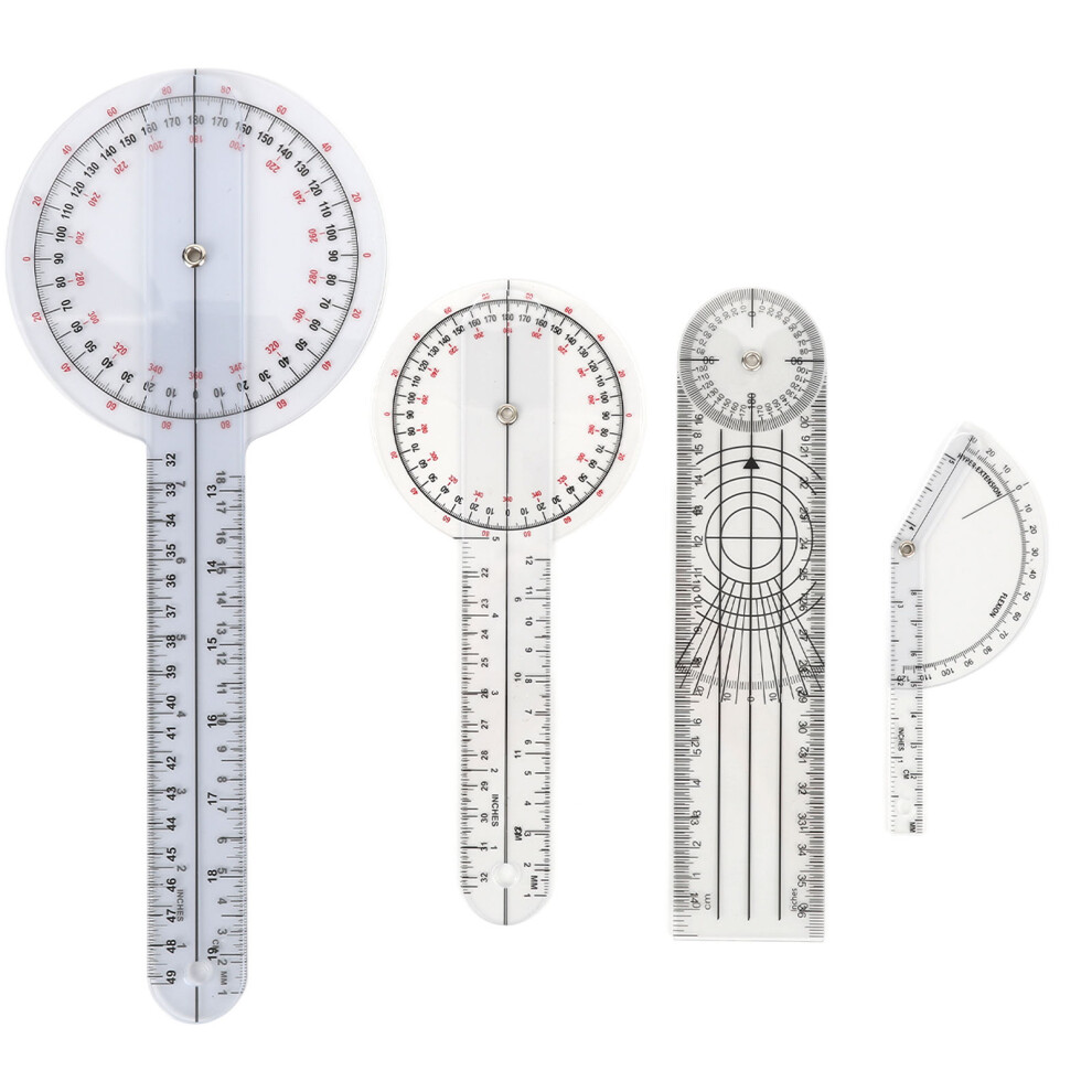 Durable Transparent Orthopedic Goniometer Set 4pcs Angle Measurement Rulers