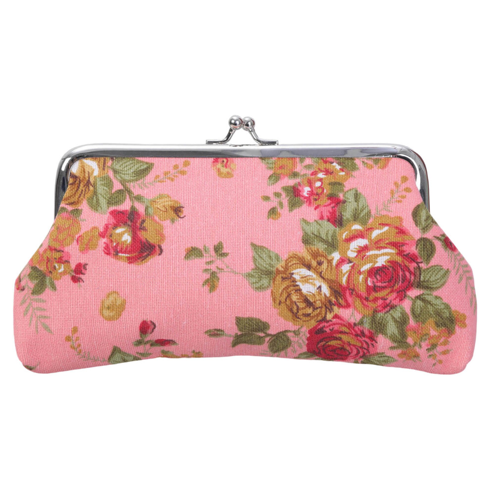 Pink Vintage Floral Kiss Lock Coin Change Wallet Purses Buckles