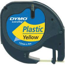 LetraTag Plastic Tape, 12 mm x 4 m Roll - Black on Yellow
