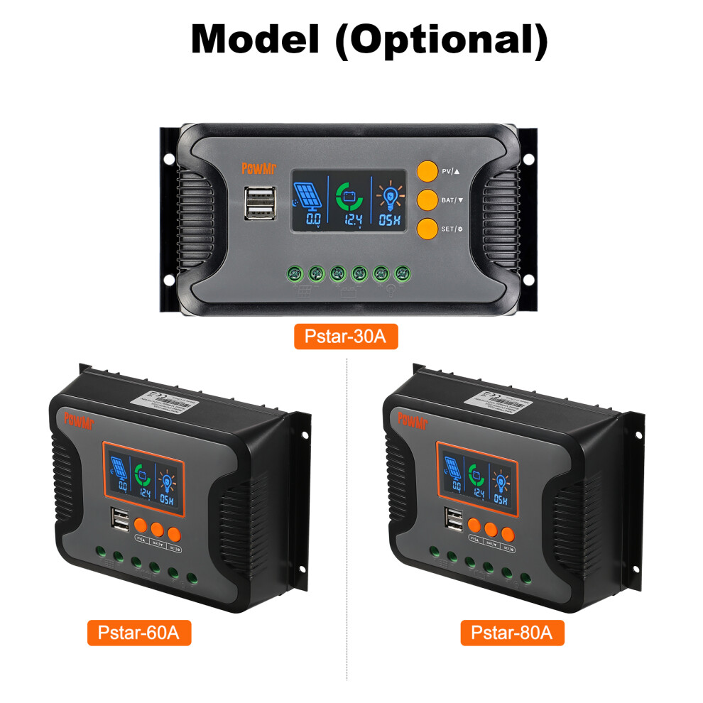 30A Solar Power Controller Pwm 12V-48V Lithium Battery 7.36X3.70x1.93in 4161370403849