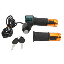 Ebike Throttle Grip With Key, LCD Display Power Indicator Twist Handlebar Electric Scooter Twist Throttle Universal Voltage Control For Motorbike Moto