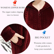 Accappatoio caldo in pile da donna, accappatoio in flanella comodo con cappuccio e cerniera frontale, vestaglia lunga e soffice con due tasche,