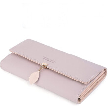 Secure Trifold Card Holder, RFID Blocking Womens Wallet with Coin Pocket and Small Leaf Decoration, Large Gray Faux Leather for Daily Use