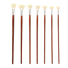 7pcs Fan Paint Brush Set - Natural Bristle, Long Wooden Handles