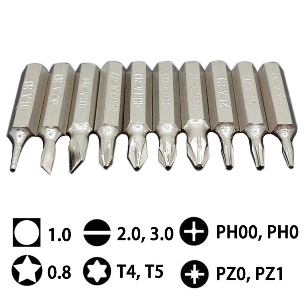 10Pcs Screwdriver Bits Set Hex Shanked Anti Slip Screwdriver Bits Magnetic Single Head Ph00 Ph0 Pz0 Sl3.0 Sl2.0 Sl1.0 T4 6935161517033