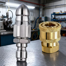 5000 PSI Abfluss-Jetter-Düse für 1/4 Zoll Hochdruckreiniger Kanalreinigung Edelstahl mit 1 vorderem Jet 6 hinteren Jet-Design