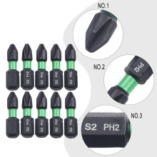 10 Stück Magnet-Chargenkopf PH2 Kreuzschraubendreher Set Bohrer Schraube Legierungsstahl Rutschfester Querschraubendreher 25mm
