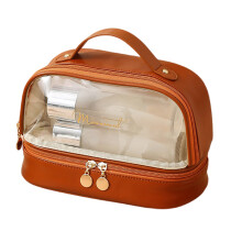 Transparente Kosmetiktasche, doppellagig,-Mokkabraun