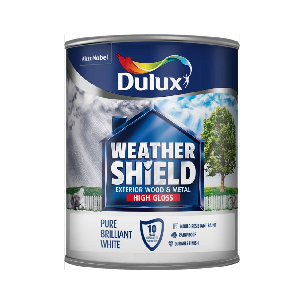 Dulux Weather Shield Quick Dry Gloss Paint, 750 ml - Pure Brilliant White