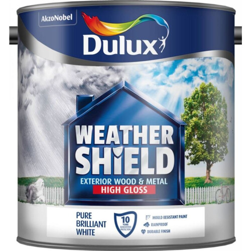 Dulux Weather Shield Exterior High Gloss Paint, 2.5 L - Pure Brilliant White