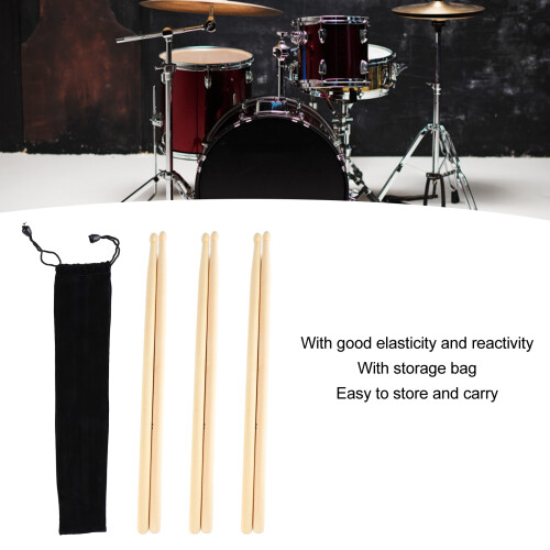 3 Pairs 5A Solid Wood Drumsticks Anti Slip, Comfortable Grip, for Practice 1