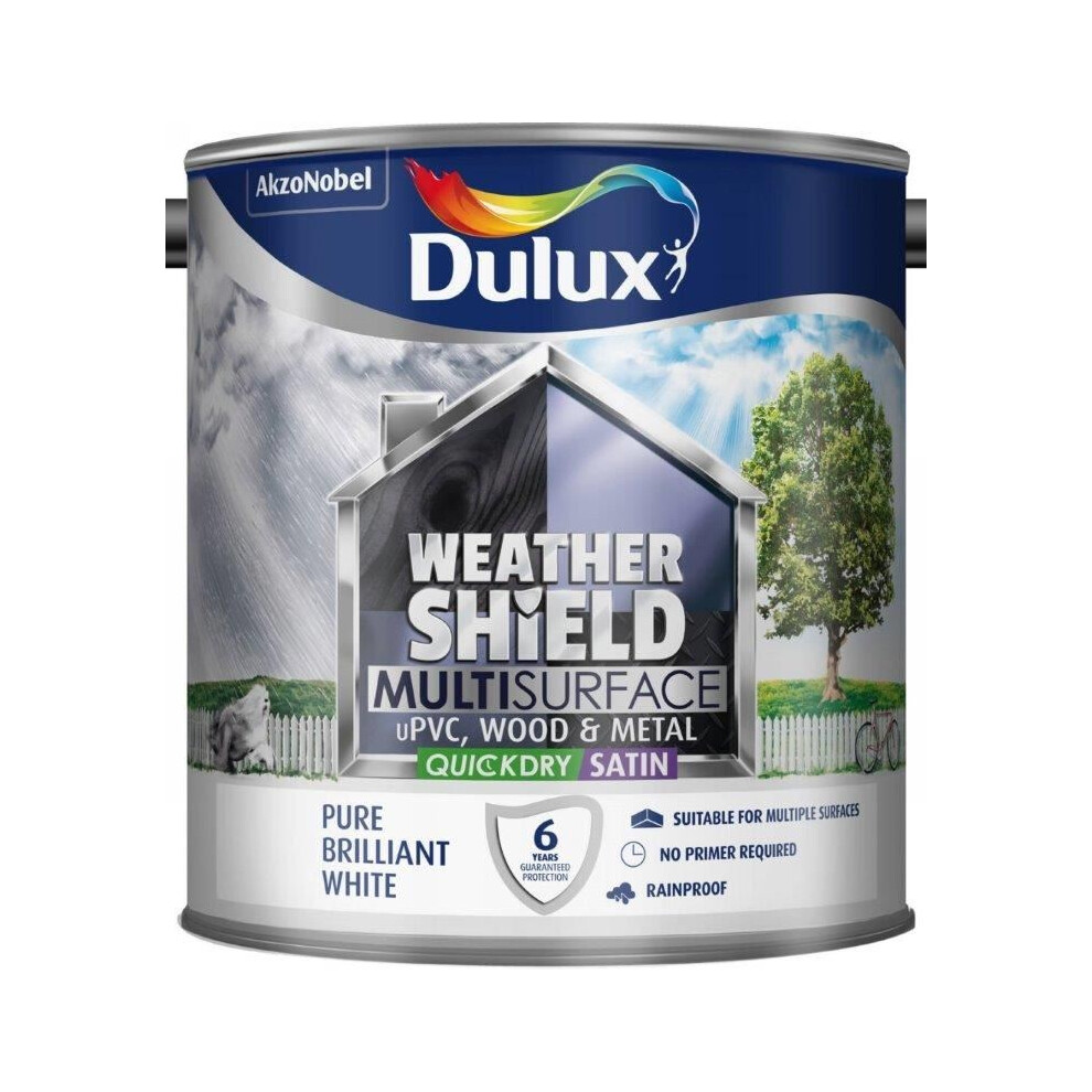 Dulux Weather Shield Multi-Surface Quick Dry Satin Paint, 750 ml - Pure Brilliant White