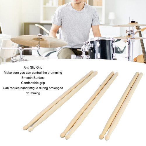 3 Pairs 5A Solid Wood Drumsticks Anti Slip, Comfortable Grip, for Practice 2