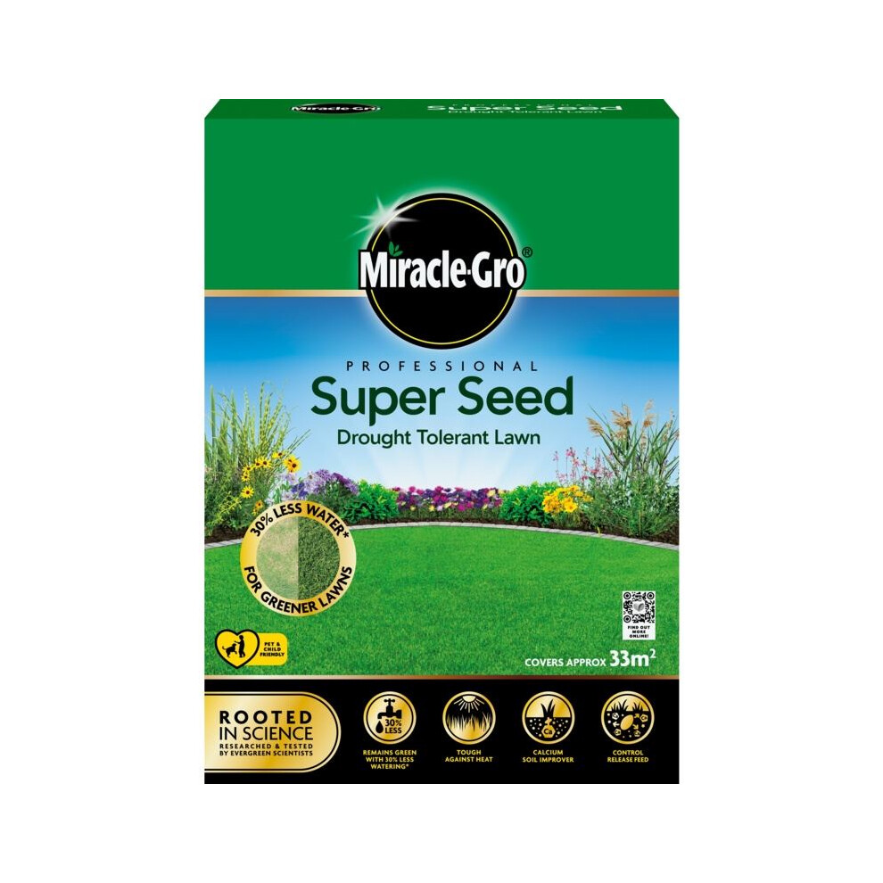 Miracle-Gro Professional Super Seed Drought Tolerant Lawn Seed, 33M2, Green