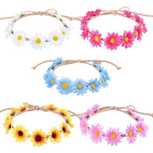 Boho Zonnebloemkroon, Madeliefjes Haarkrans Bohemian Stijl Verstelbare Bloemenkroon voor Vrouwen en Meisjes Haaraccessoires, Set van 5 stuks Gemaakt