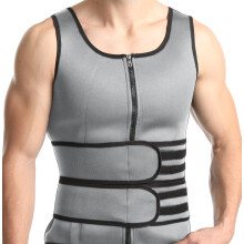 (Gray Double-Belt Men's, S) Herr neopren midjeträningsväst med dragkedja för magträning och kroppsformning
