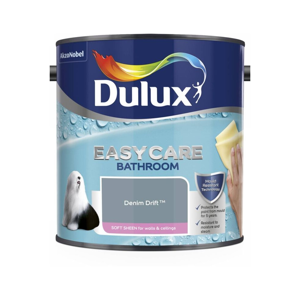 Dulux 5275844 Easycare Bathroom Soft Sheen Emulsion Paint For Walls And Ceilings - Denim Drift 2.5L