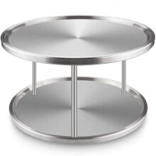 Estante giratorio para especias para almacenamiento en despensa, organizador giratorio con bandeja giratoria de acero inoxidable de 2 niveles con