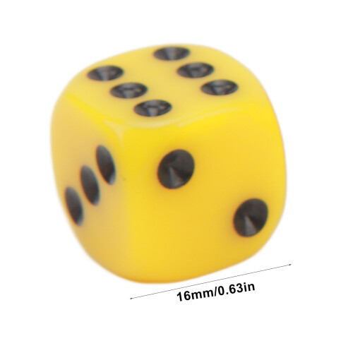 Set di 30 dadi di plastica gialla da 16 mm per giochi da tavolo e matematici 1