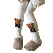 (XXL, White) Girls Fleece Lined Leg Warmers Windproof Cuffs Striped Design Soft Cotton Warm Winter Socks Cover Accessories  White XL