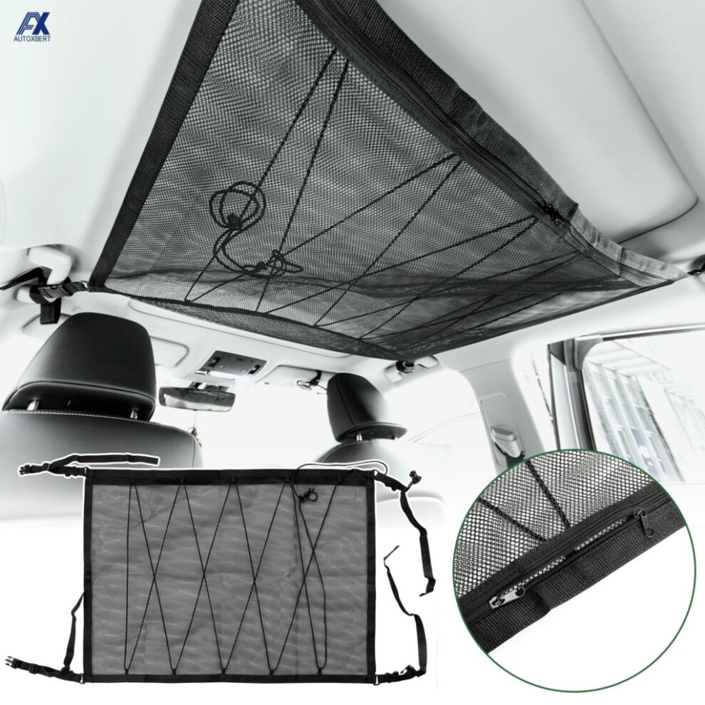 88X66cm Car Ceiling Roof Interior Cargo Zipper Net Universal Storage Bag Sundries Organizer Adjustable Mesh Pocket For Van Suv 6935161453676