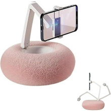 (Pink) Fuzzy Bowl with Phone Holder, Fuzzy Bowl For Kindle Holder, Adjustable Phone Holder for Bed, Cute Plush Holder Pillow for Phone