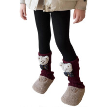 (L, Black) Girls Fleece Lined Leg Warmers Windproof Cuffs Striped Design Soft Cotton Warm Winter Socks Cover Accessories  White XL