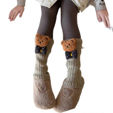 (XL, Coffee color) Girls Fleece Lined Leg Warmers Windproof Cuffs Striped Design Soft Cotton Warm Winter Socks Cover Accessories  White XL