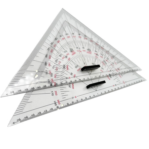 2 Pieces Triangular Transparent Ruler Marine Chart Plotting Triangle Ruler Protractor 300 Mm Triangular Protractor 2