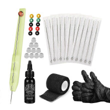 Hand Poke Stick Tattoo Supplies Set with 25Pcs Needles Bandage Grommets Gloves Ink Cup DIY Supply Kit