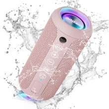 (Rosa) Tragbare kabellose 24-W-Lautsprecher |Tiefer Bass, RGB-Lichter, Dual-Pairing |30 Stunden Spielzeit