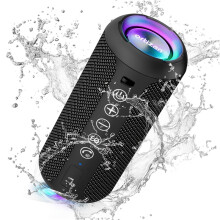 (Schwarz) Tragbare kabellose 24-W-Lautsprecher |Tiefer Bass, RGB-Lichter, Dual-Pairing |30 Stunden Spielzeit