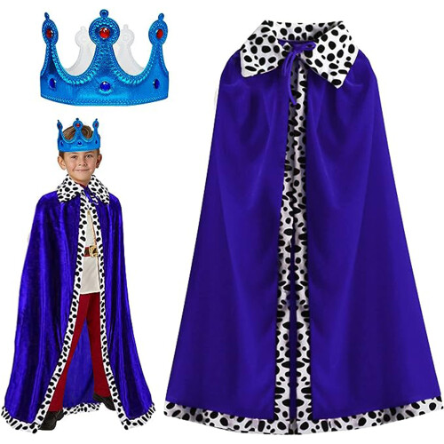 Halloween Cosplay για παιδιά, Βασιλική Στολή με Λαμπερό Βελούδινο Μανδύα και Σκήπτρο, Σετ