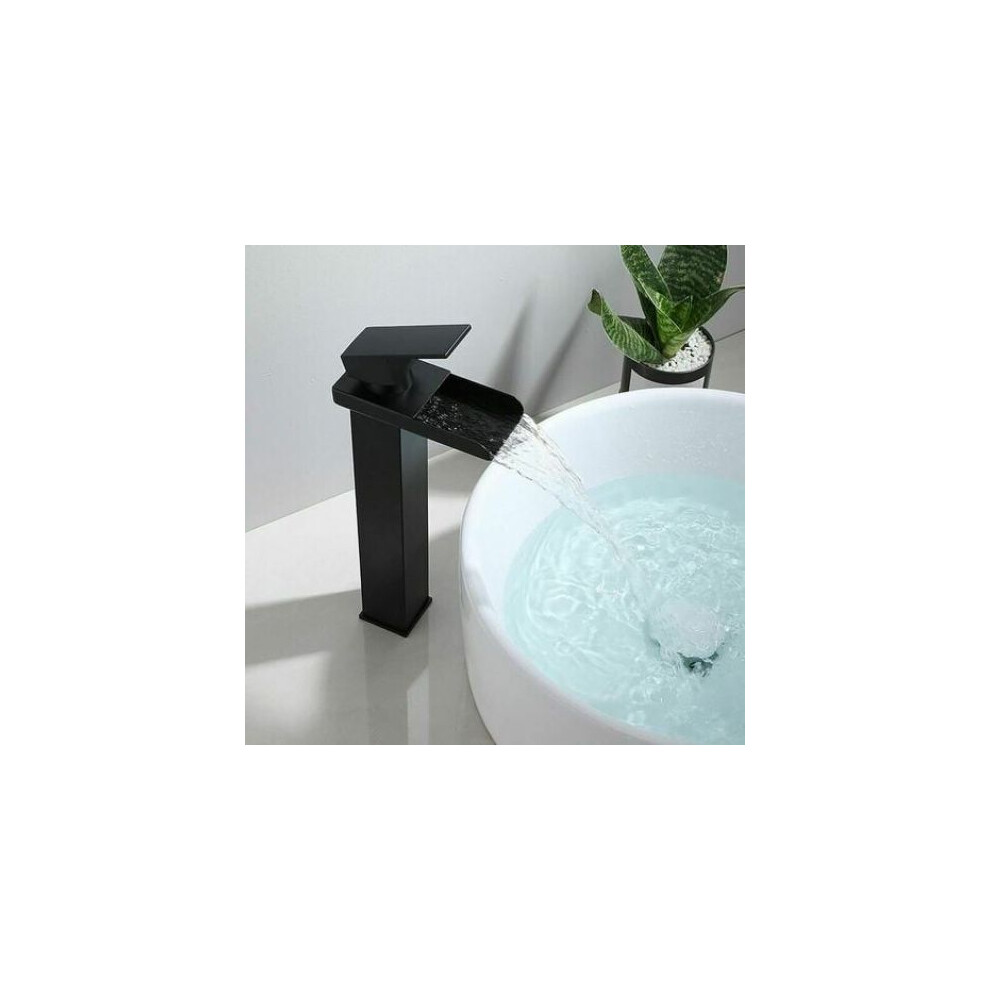 Single Handle Operation Bathroom Sink Faucet, Waterfall Spout Design Anti-Fingerprint Surface Faucet For Basin Sink With Ceramic Disc Valve, Solid 9405630951530