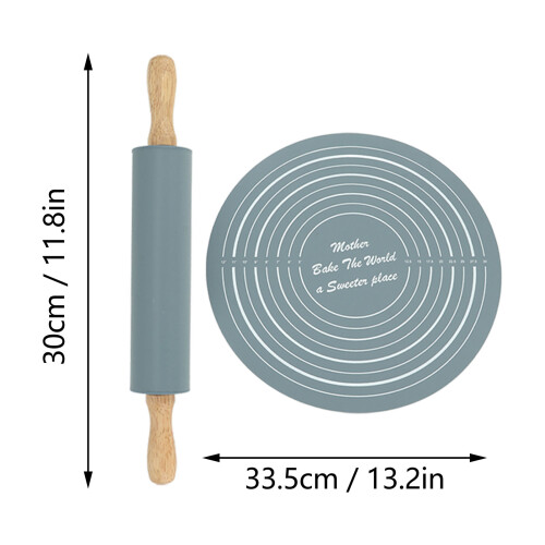 Silicone Baking Mat with Large Rolling Pin Kneading Pad Grey Color 1