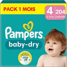 Pampers Baby-Dry Size 4, 204 Nappies, 6 kg-14 kg, With a Stop & Protect Pocket on the back of the nappy for up to 100% leak-free night
