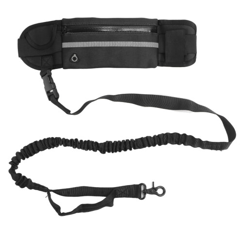 Reflective Elastic Dog Running Leash Belt Bag, Adjustable, Black 2