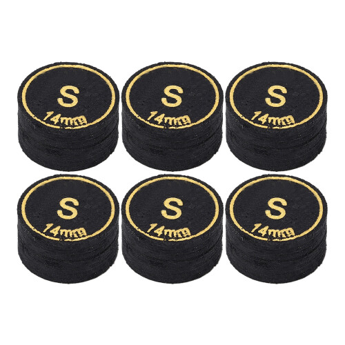 6pcs Black PU Pool Cue Tips 14mm Multi Layers Billiard Replacement 2