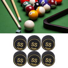 6pcs Black PU Pool Cue Tips 14mm Multi-Layer Billiard Replacement