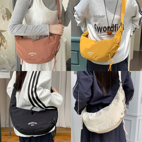 Sac en forme de croissant unisexe décontracté, avec-Beige 2