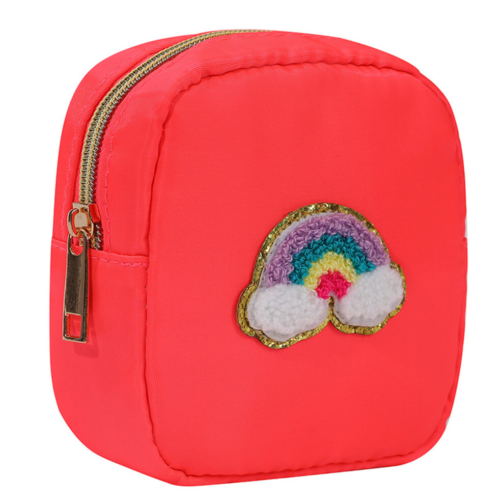 Red Unique Cosmetic Pouches Nylon Storage Organizer- Rainbow