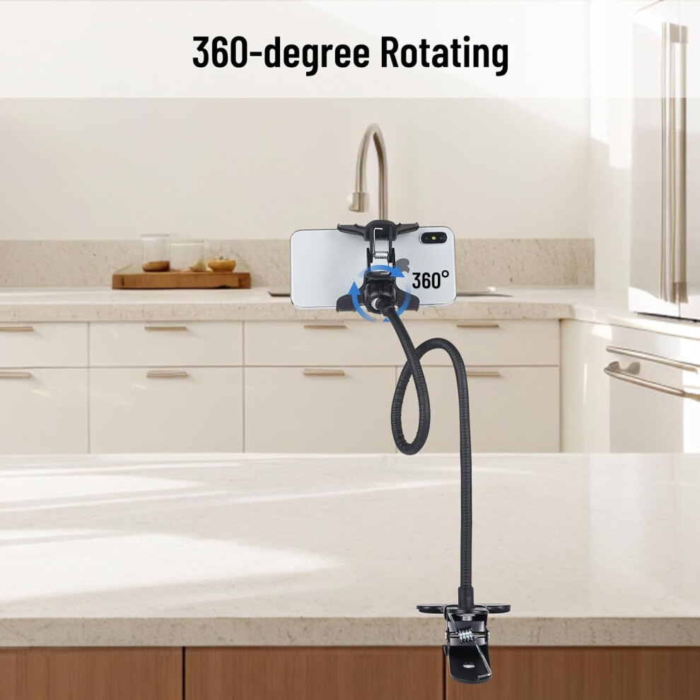 Neck Phone Holder, Universal Flexible Gooseneck Stand for Bed, Lazy Bed Desktop Mount with 360 Degree Rotation for Smartphones, Mobile Phones, and