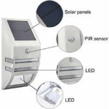 Luci solari da recinzione con sensore di movimento a lunghissimo raggio: LED da esterno impermeabili in acciaio inossidabile, illuminazione